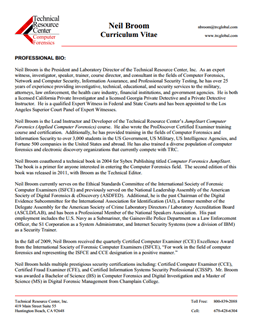 CV for Neil Broom Expert Witness in Computer Forensics Investigations in Rhode Island